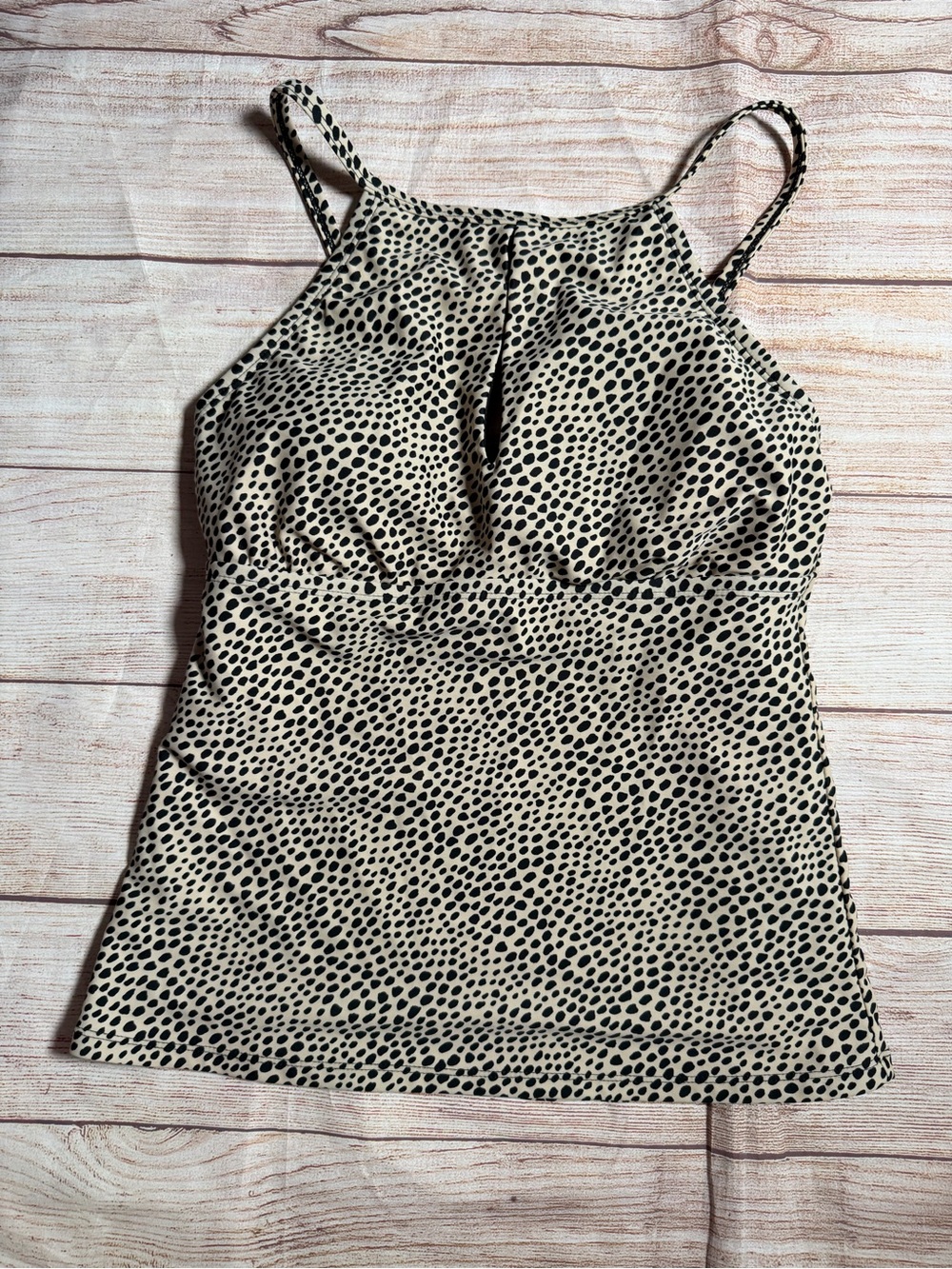 Ellen Tracy Black on Cream Spotted Keyhole Tankini Top